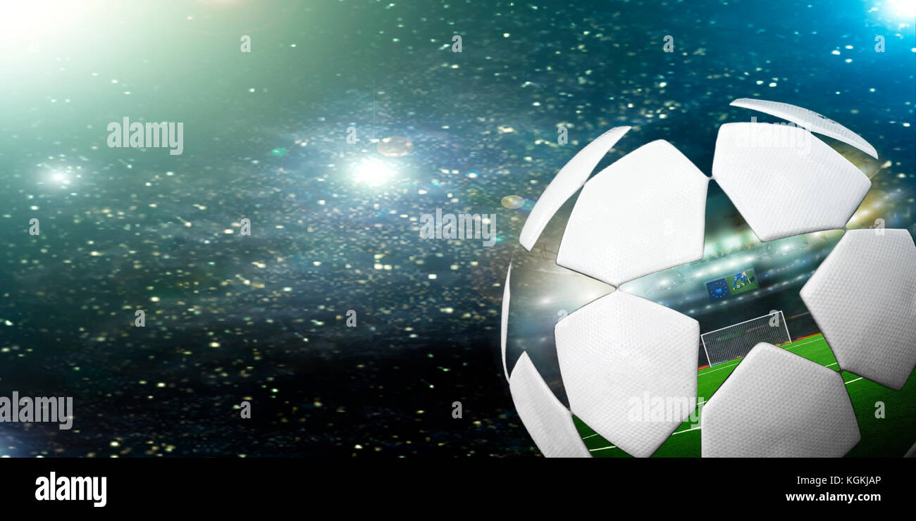 Soccer ball in the background of the starry sky. Stock Photo