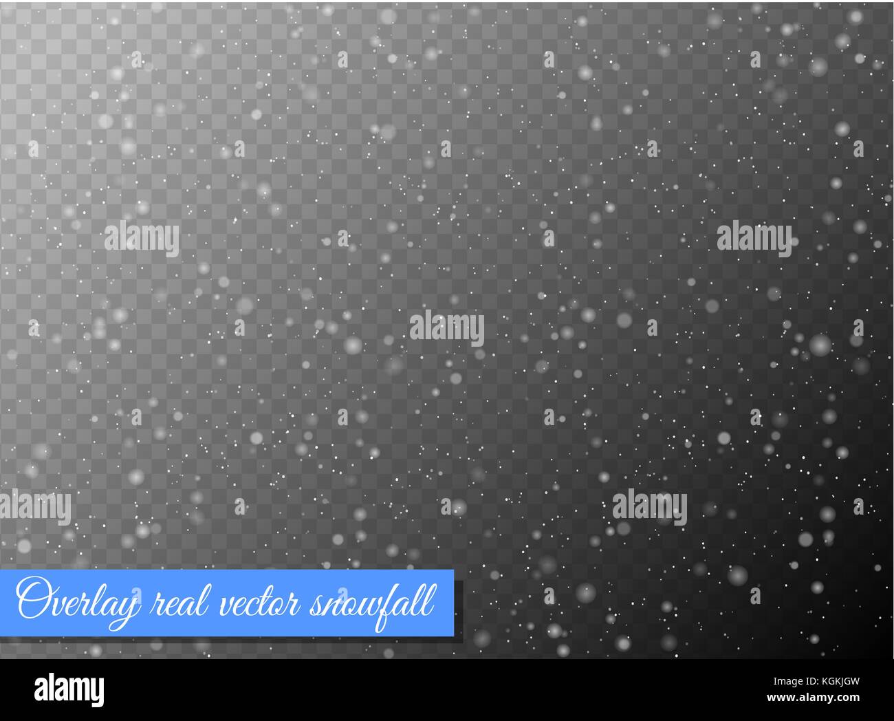 Seamless vector white snowfall effect on black transparent horizontal background. Overlay snow flake Christmas or New Year winter effect. Stock Vector
