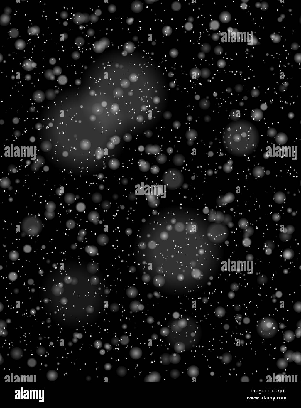 Seamless vector white snowfall effect on black background. Overlay snow flake Christmas or New Year winter effect. Stock Vector