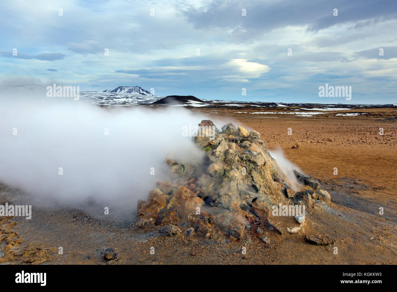 Steaming fumarole at Hverir, geothermal area near Námafjall, Norðurland eystra / Nordurland eystra, Iceland Stock Photo