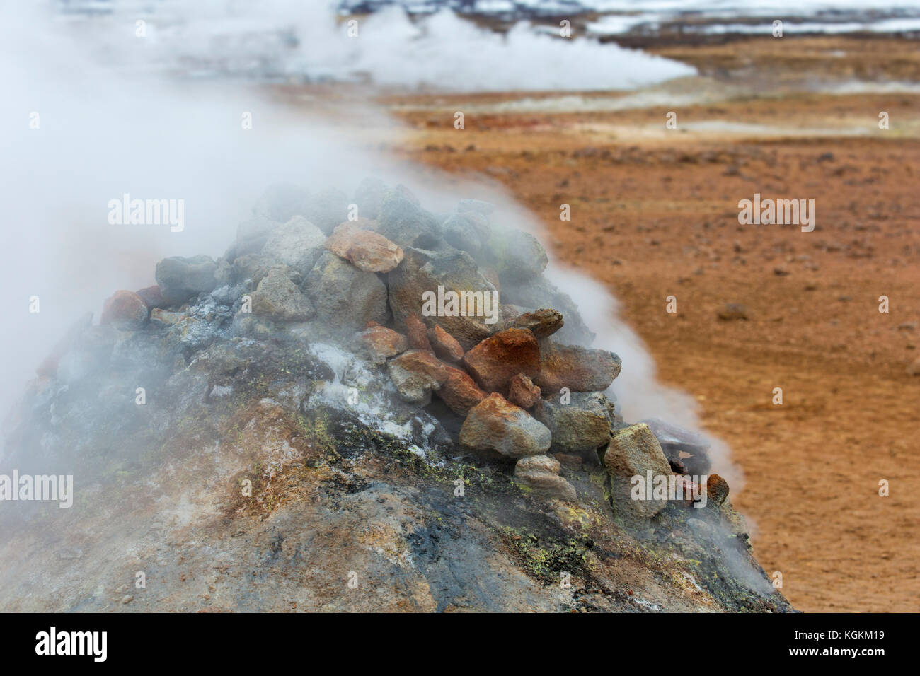 Steaming fumarole at Hverir, geothermal area near Námafjall, Norðurland eystra / Nordurland eystra, Iceland Stock Photo