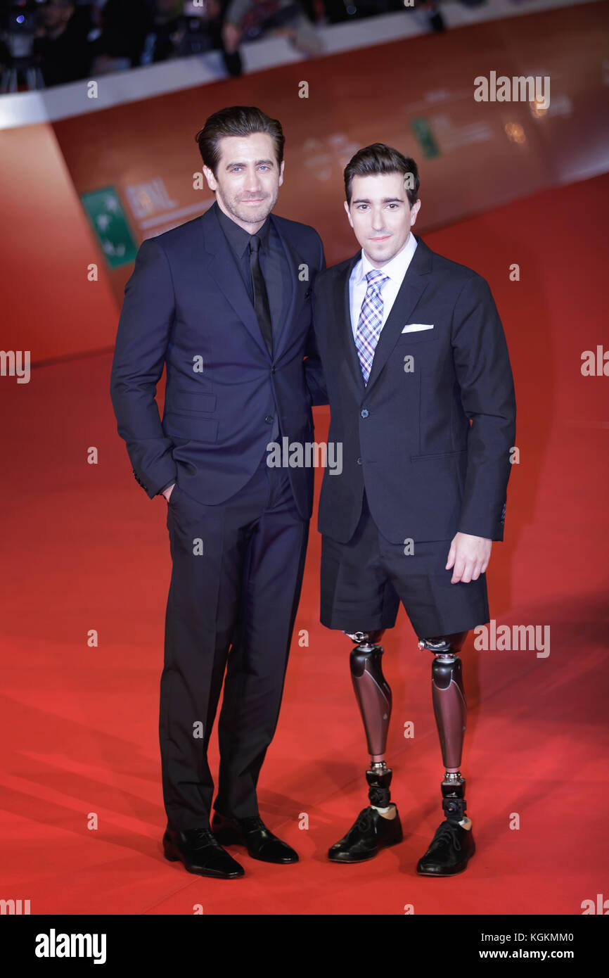 ROME, ITALY - OCTOBER 28: Jake Gyllenhaal and Jeff Bauman walk a red carpet for 'Stronger' during the 12th Rome Film Fest at Auditorium Parco Della Mu Stock Photo
