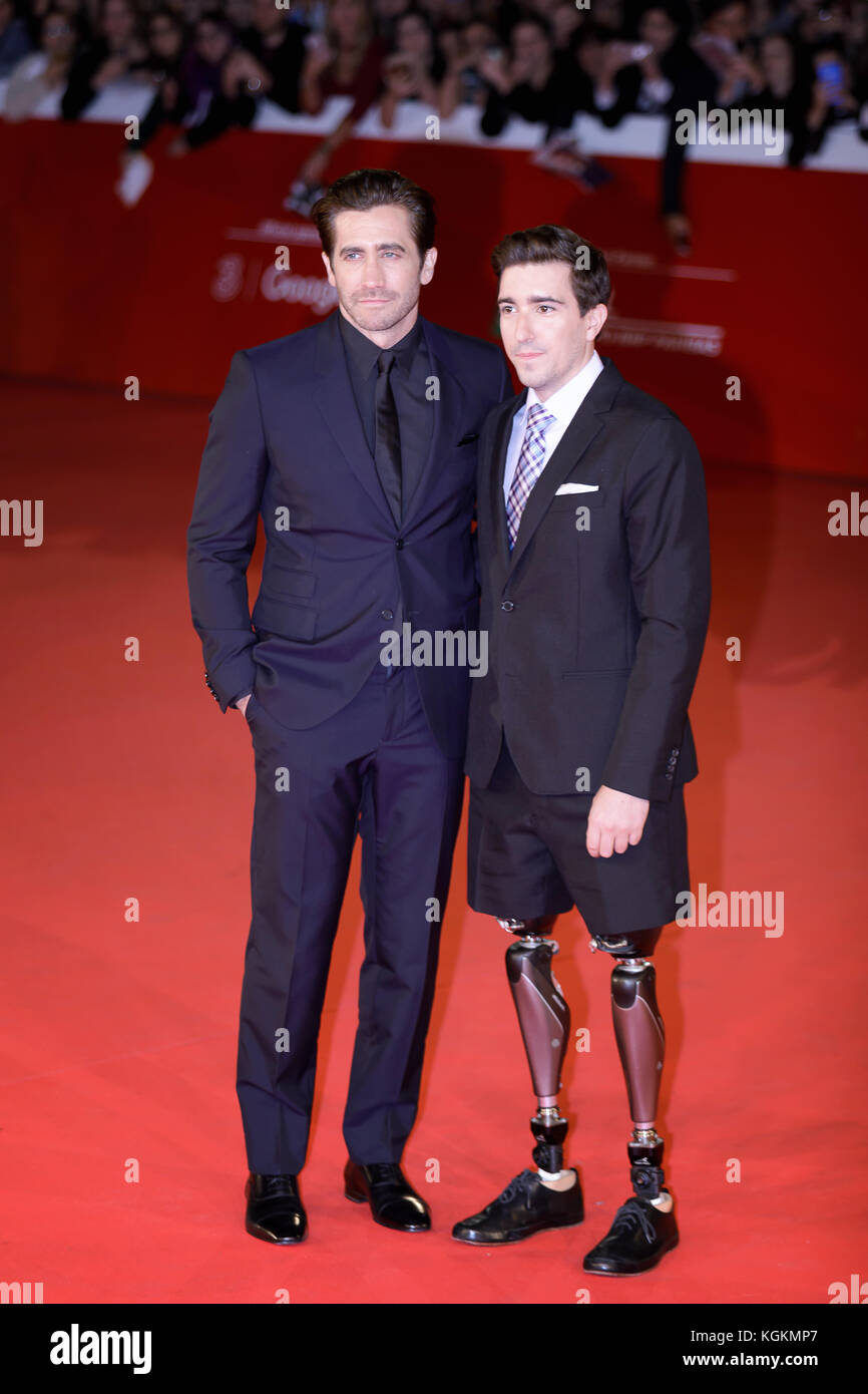 ROME, ITALY - OCTOBER 28: Jake Gyllenhaal and Jeff Bauman walk a red carpet for 'Stronger' during the 12th Rome Film Fest at Auditorium Parco Della Mu Stock Photo