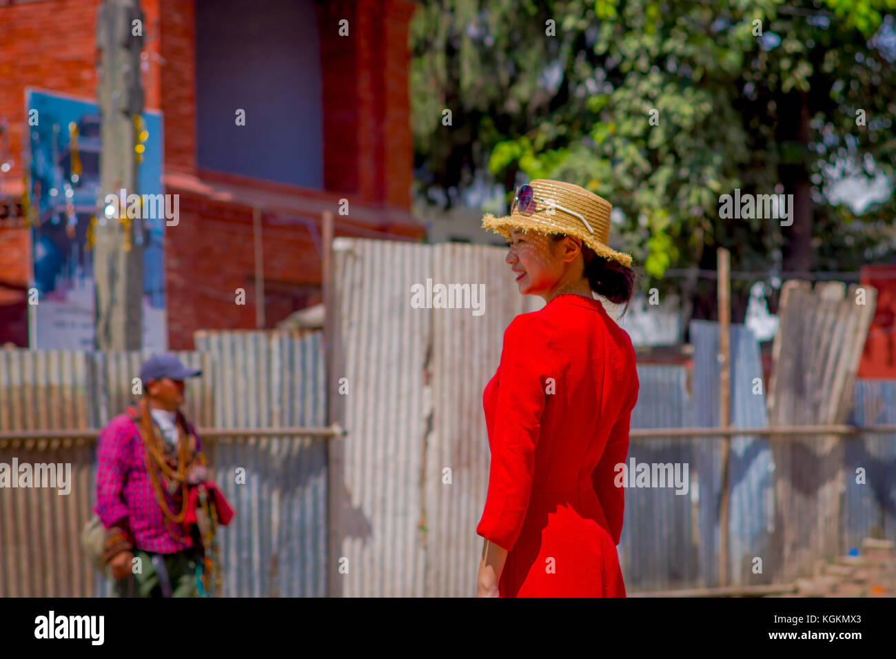 KATHMANDU, NEPAL OCTOBER 15, 2017 Unidentified nepalese woman wearing