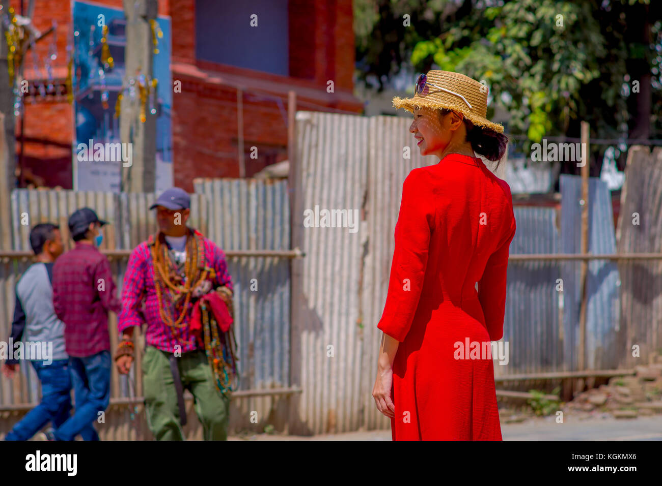 KATHMANDU, NEPAL OCTOBER 15, 2017 Unidentified nepalese woman wearing