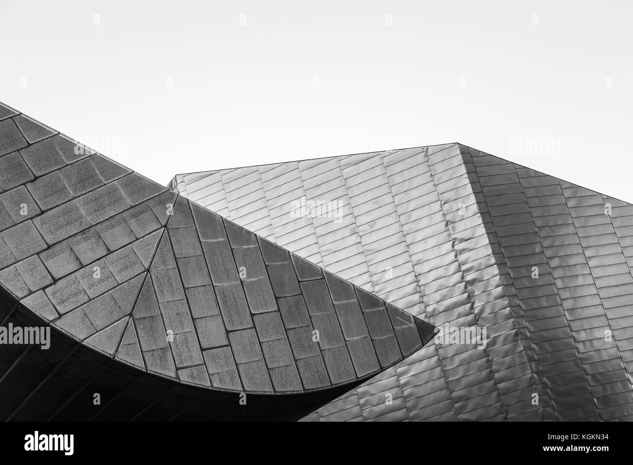 Two ultra modern looking sections of the Lowry shopping centre in Manchester pictured from the outside. Stock Photo