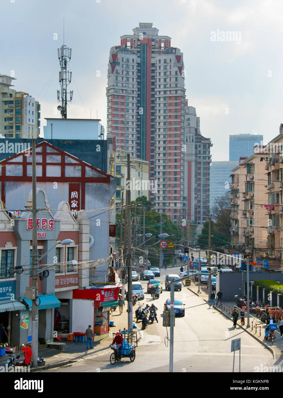 SHANGHAI, CHINA - DEC 27, 2017: View of Shanghai street on the day. Shanghai is the most populous city in the world, with a population of more than 24 Stock Photo