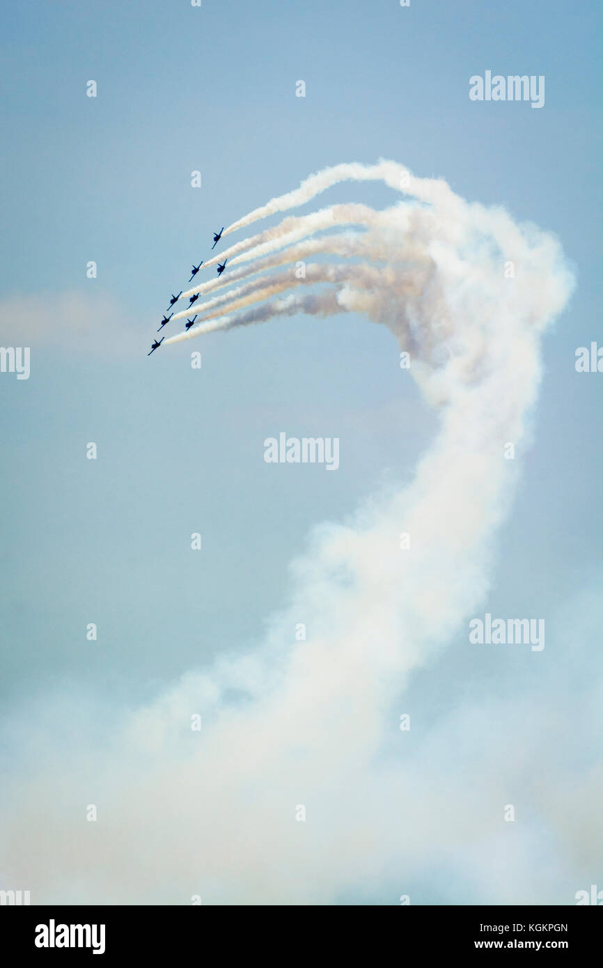 Breitling Jet precision flying team, performs over the skies of Annapolis, Maryland. Stock Photo