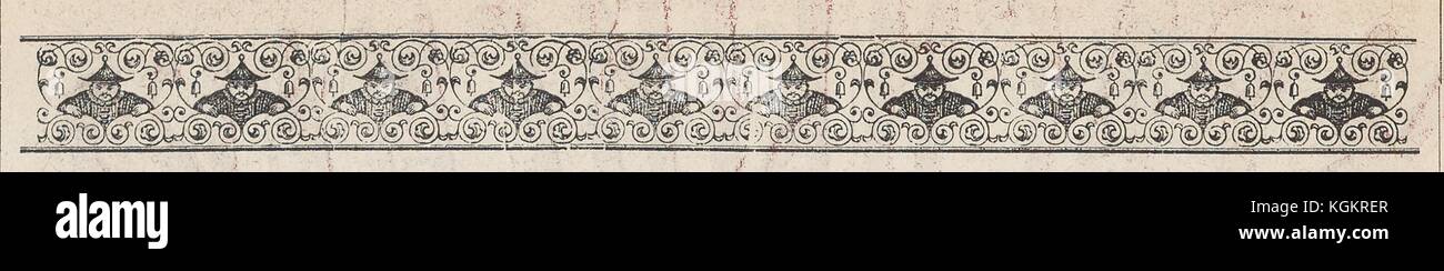 Decorative border from the Russian satirical journal Krasnyi Smekh (Red Laughter) showing a repeating picture of an Asian man in a kasa hat, 1905. Stock Photo