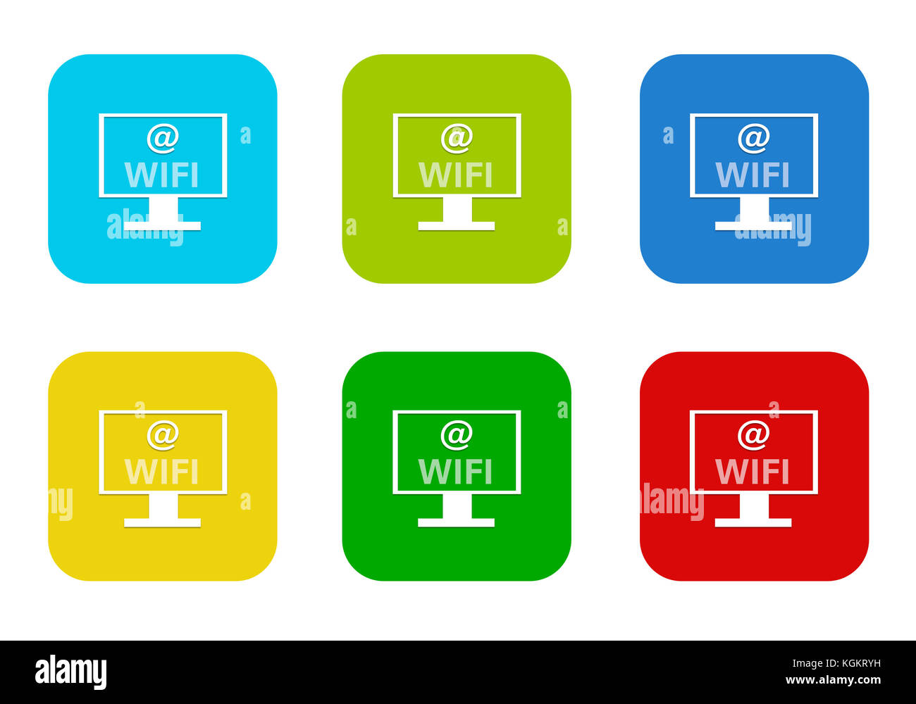 Set of rounded square colorful flat icons with computer display and ...