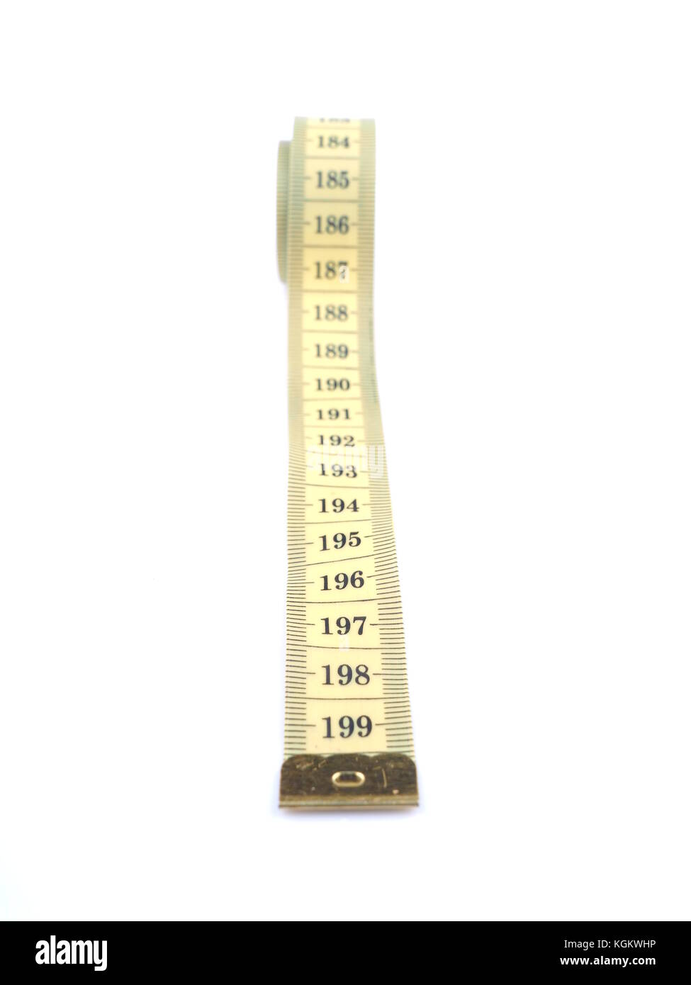 yellow measuring tape on white background Stock Photo - Alamy