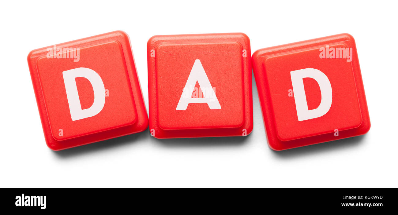 Dad Spelled with Wood Tiles Isolated on a White Background. Stock Photo