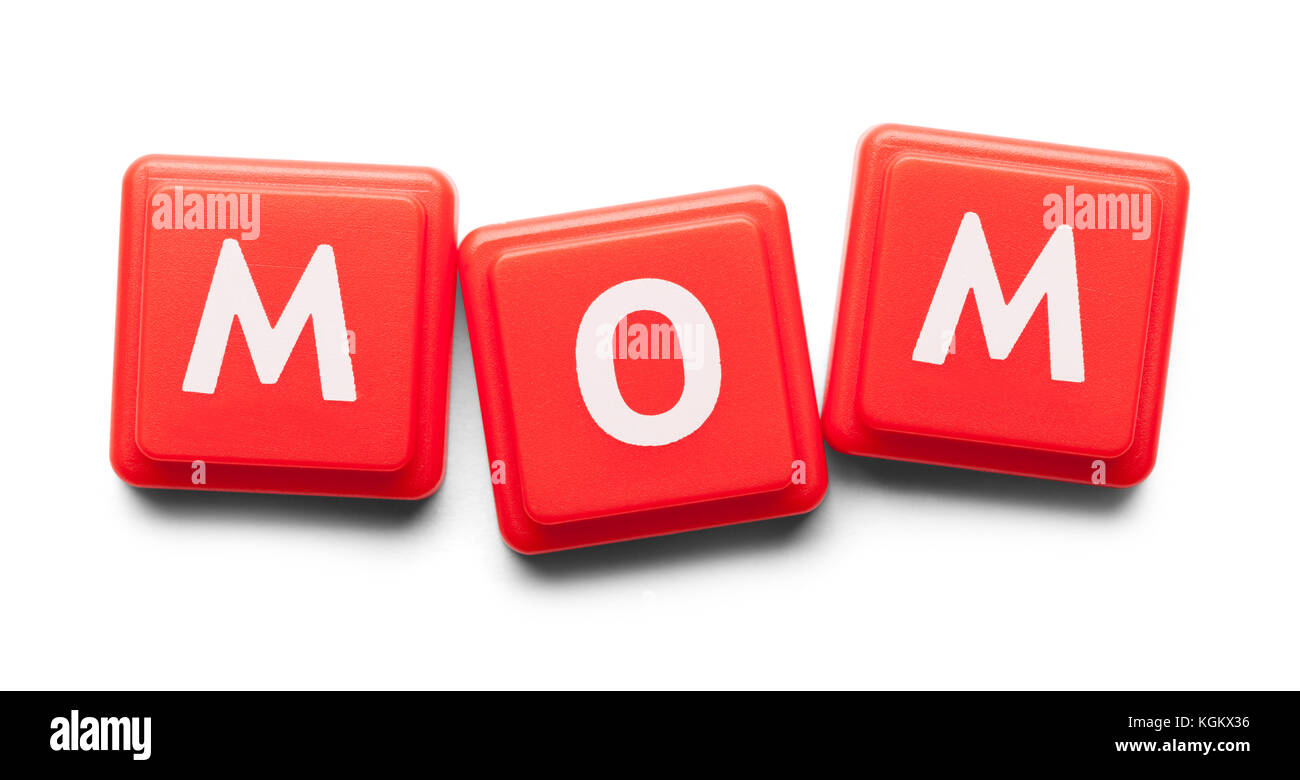 Mom Spelled with Wood Tiles Isolated on a White Background. Stock Photo