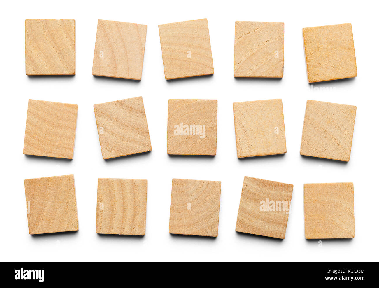 Various Wood Square Tiles with Copy Space Isolated on a White Background. Stock Photo