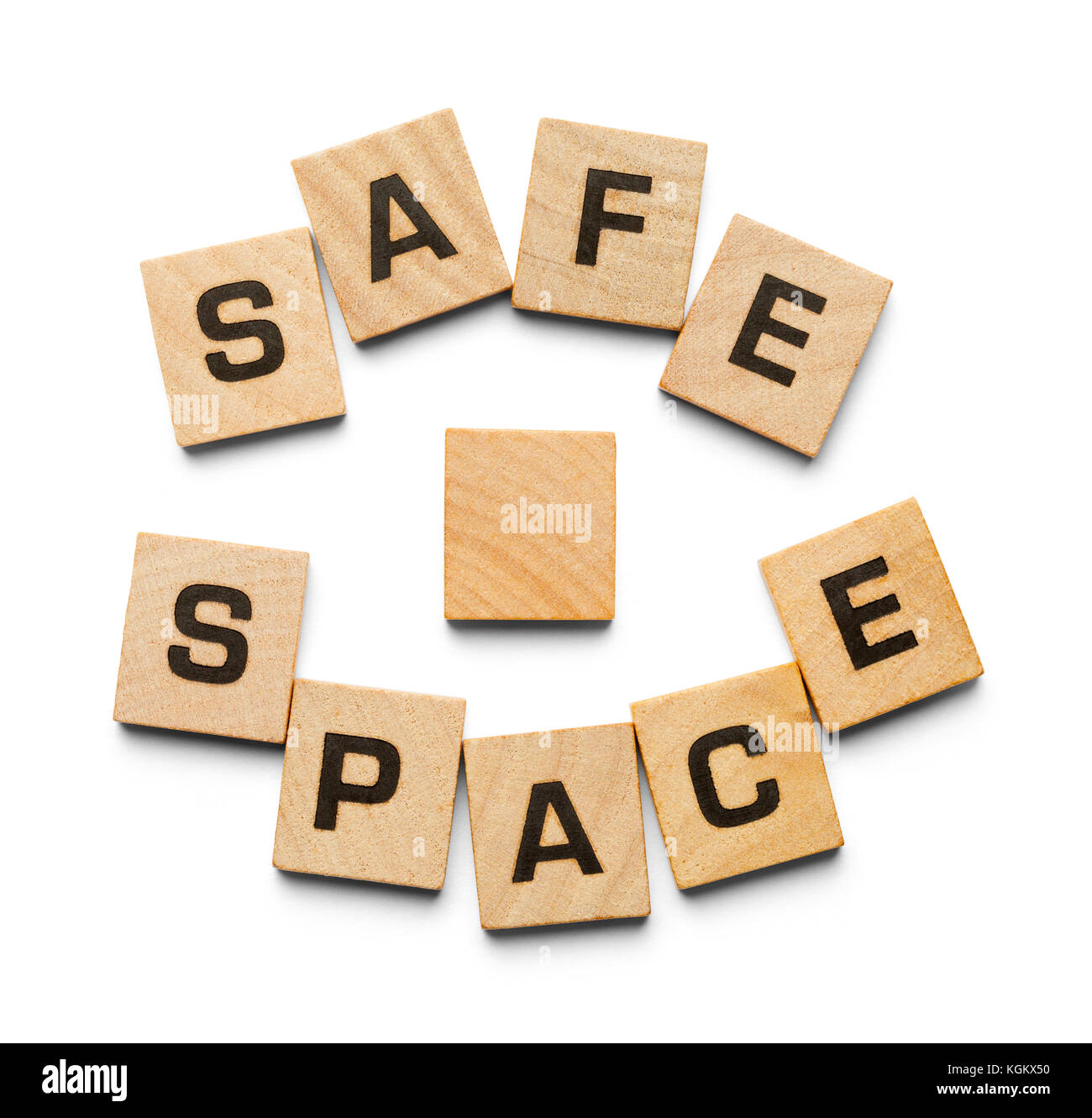 Safe Space Lettering Safe Space Spelled with Wood Tiles Isolated on a White Background Stock ...