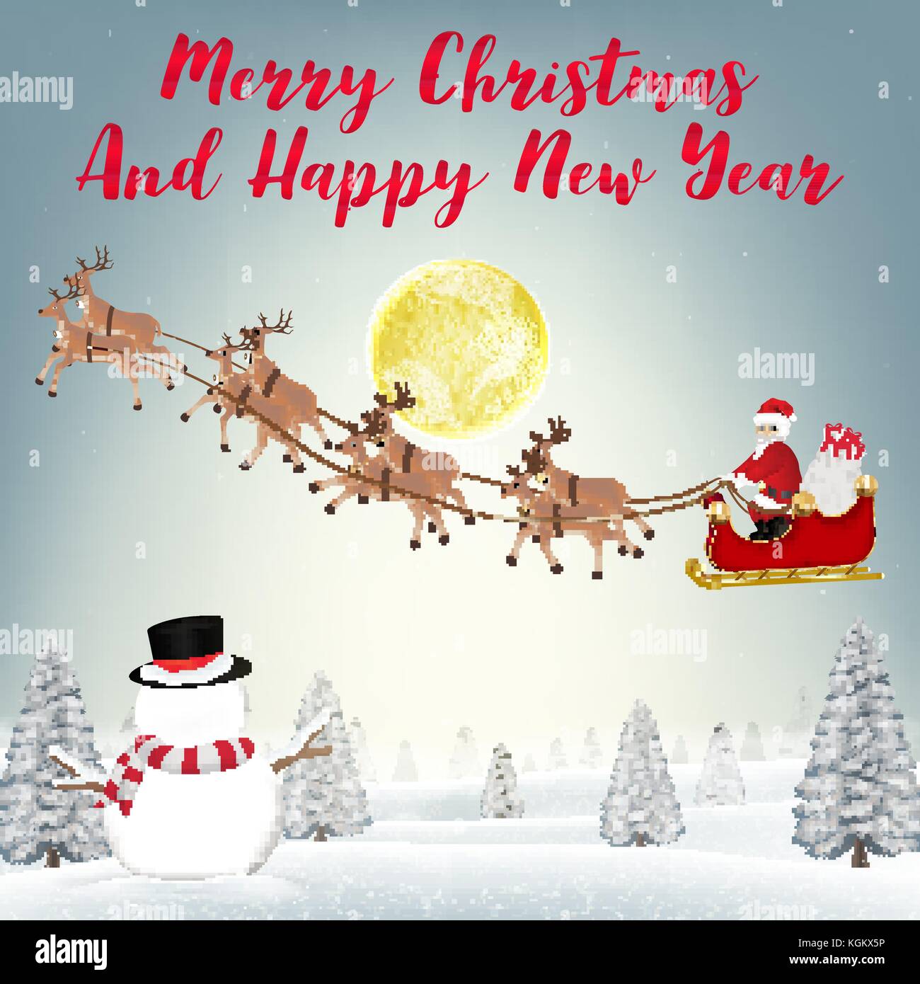 santa claus reindeer and snowman in winter forest Stock Vector Image ...