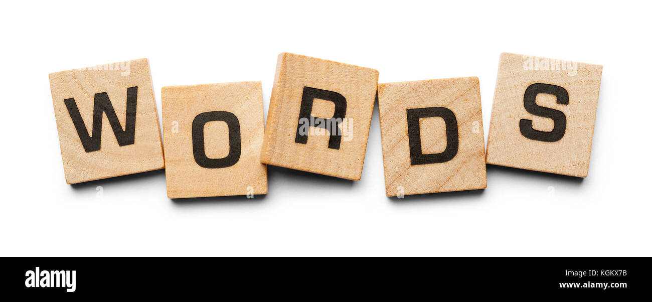 Words Spelled with Wood Tiles Isolated on a White Background. Stock Photo