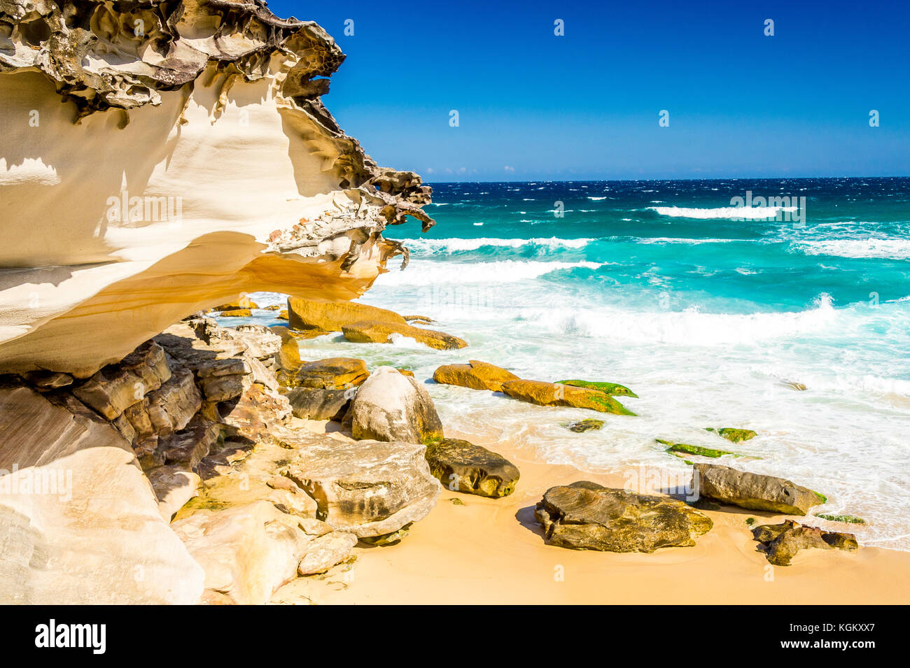Rocky headland at Tamarama Beach in Sydney, NSW, Australia Stock Photo