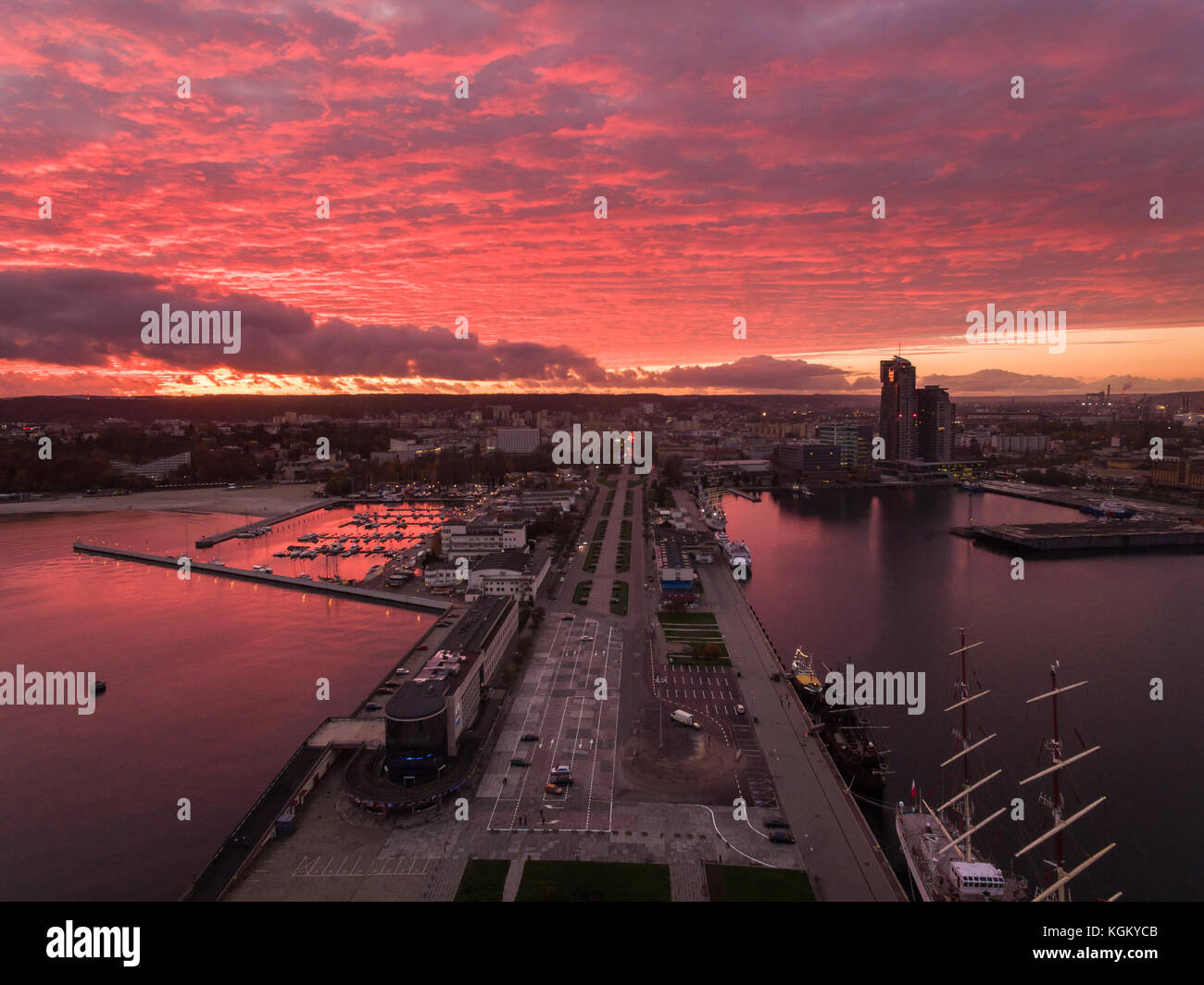 Aerial view of the port of Gdynia in sunset Stock Photo - Alamy