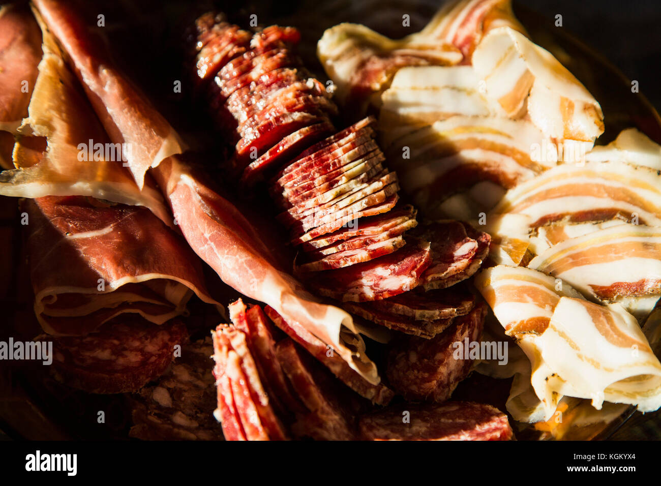 Closeup of cured meats Stock Photo Alamy