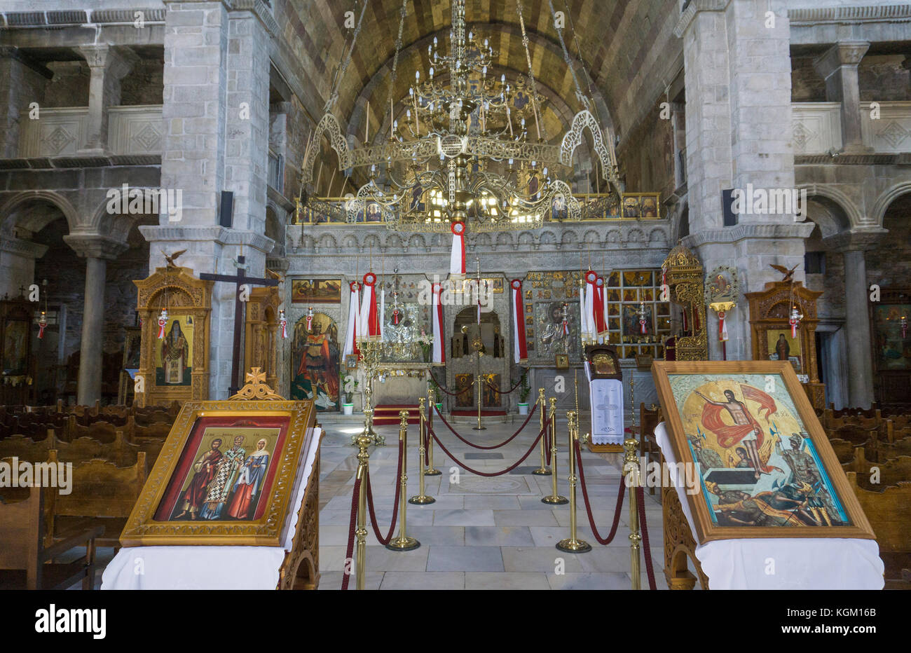 Icones inside the church Panagia Ekatontapyliani, Parikia, Paros island, Cyclades, Aegean, Greece Stock Photo