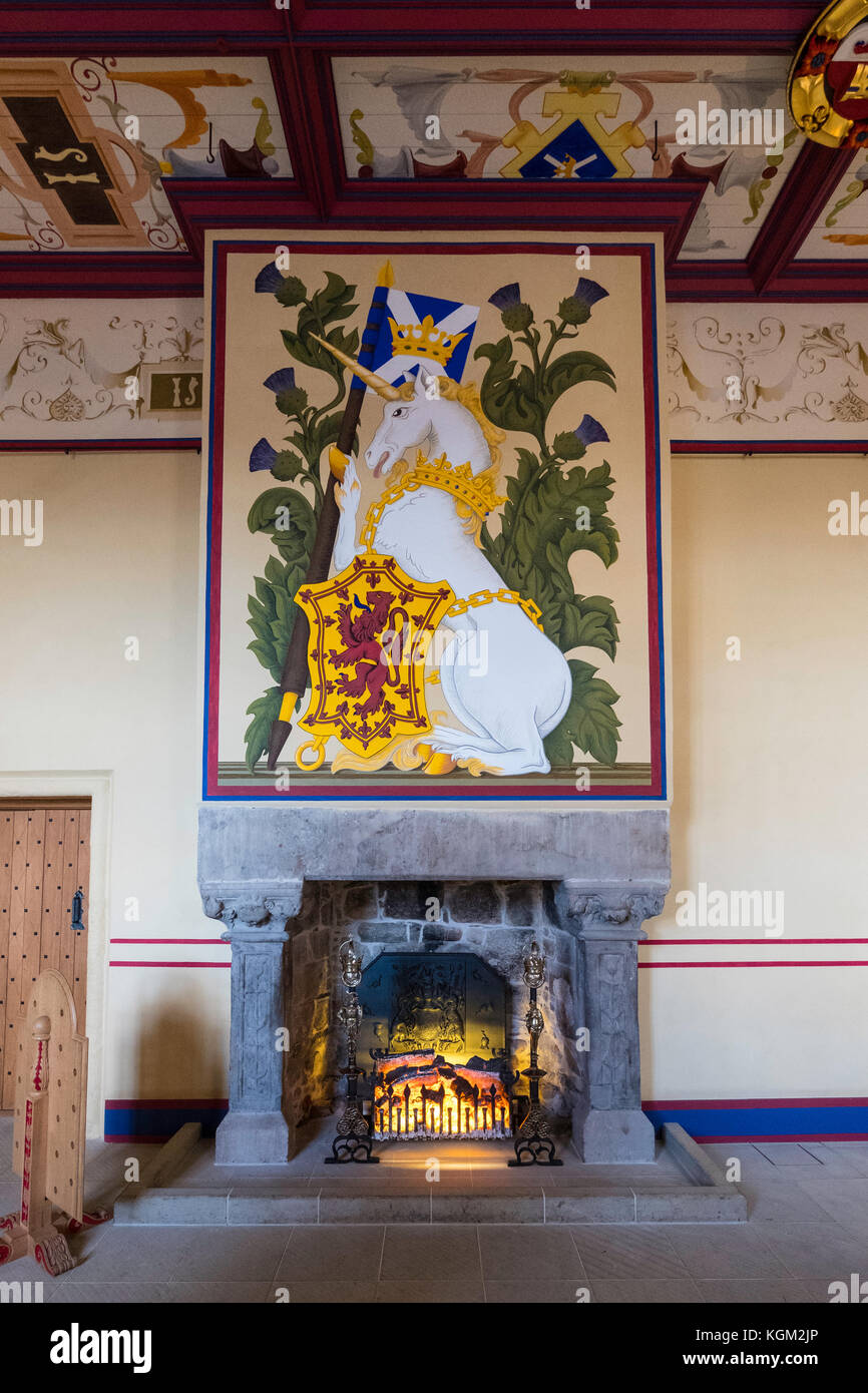 Fireplace at King's Bedchamber in Royal Palace at Stirling Castle in Stirling, Scotland, United Kingdom. Stock Photo