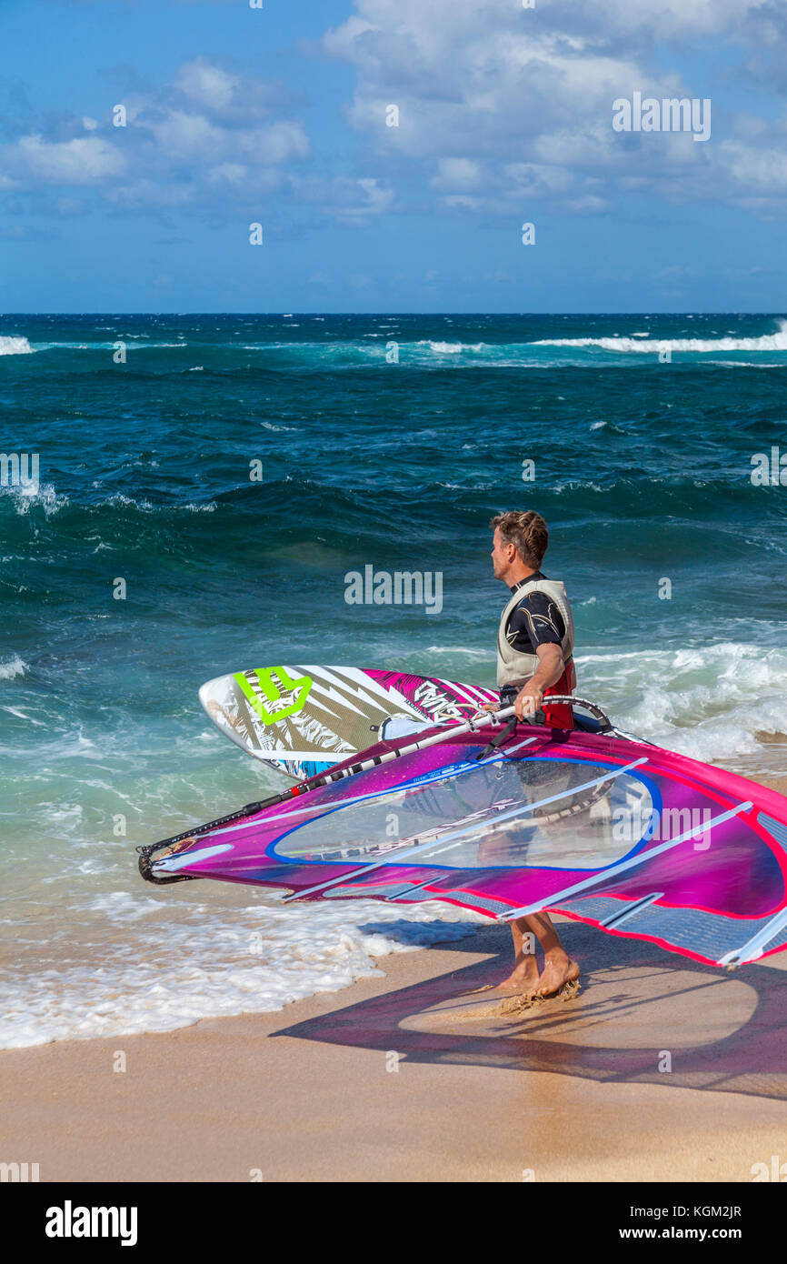 Windsurfer at Hookipa Beach on Maui Stock Photo