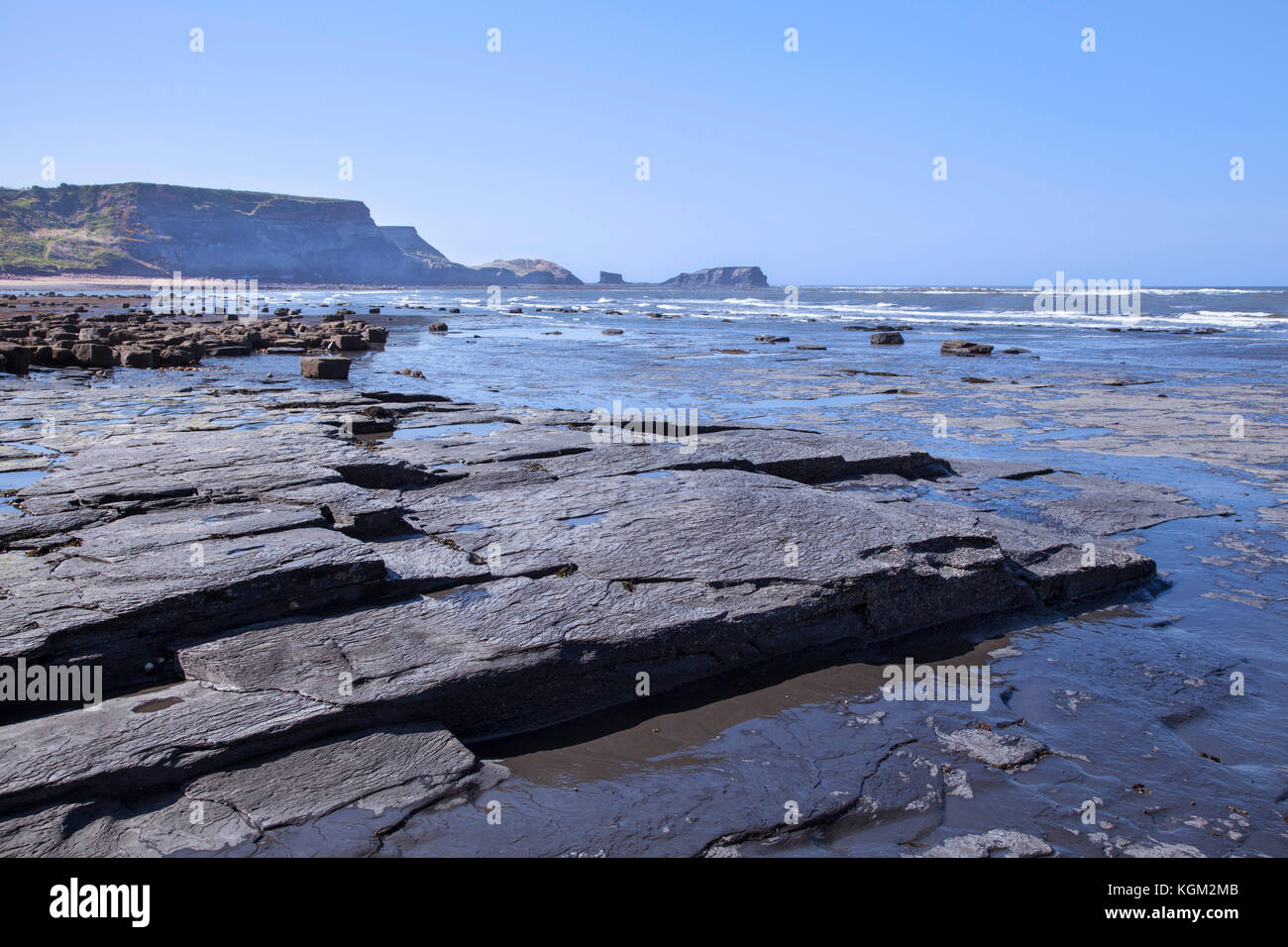 Saltwick Bay at low tide North York Moors national park North Yorkshire Stock Photo