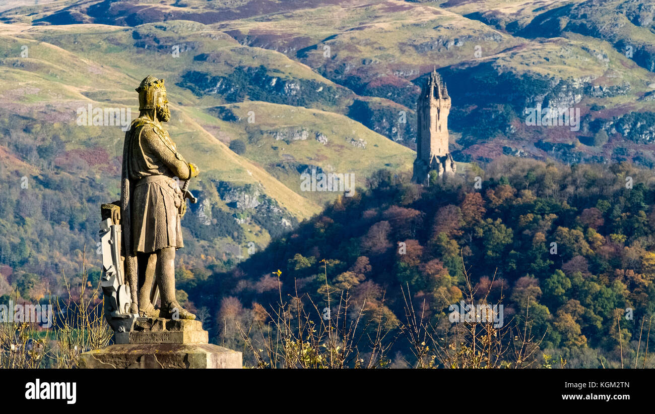 Statue of Robert the Bruce at Stirling Castle and Wallace Monument in