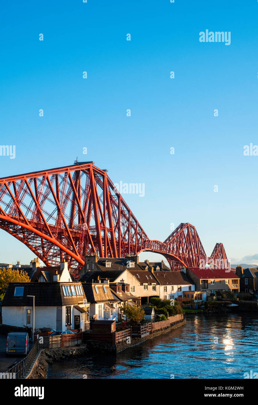 View of North Queensferry and the famous Forth Rail Bridge  spanning the Firth of Forth between Fife and West Lothian in Scotland,United Kingdom. Stock Photo