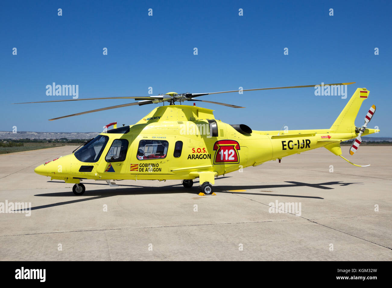 ZARAGOZA, SPAIN - MAY 20,2016: Inaer Agusta A109 Power resque helicopter on the tarmac of Zaragoza airbase. Stock Photo