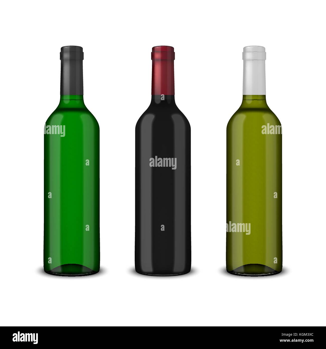 Set of 3 realistic vector bottles of wine without labels isolated on ...
