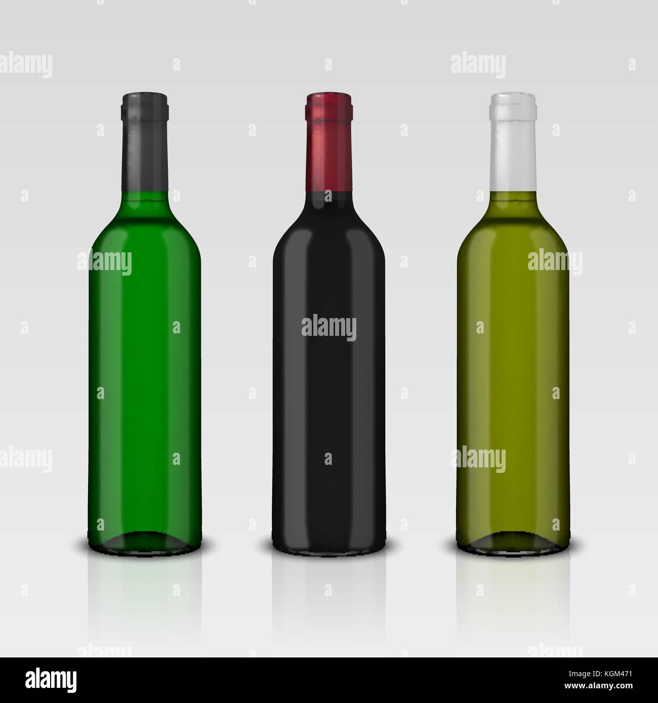 Set of 3 realistic vector bottles of wine without labels isolated on ...