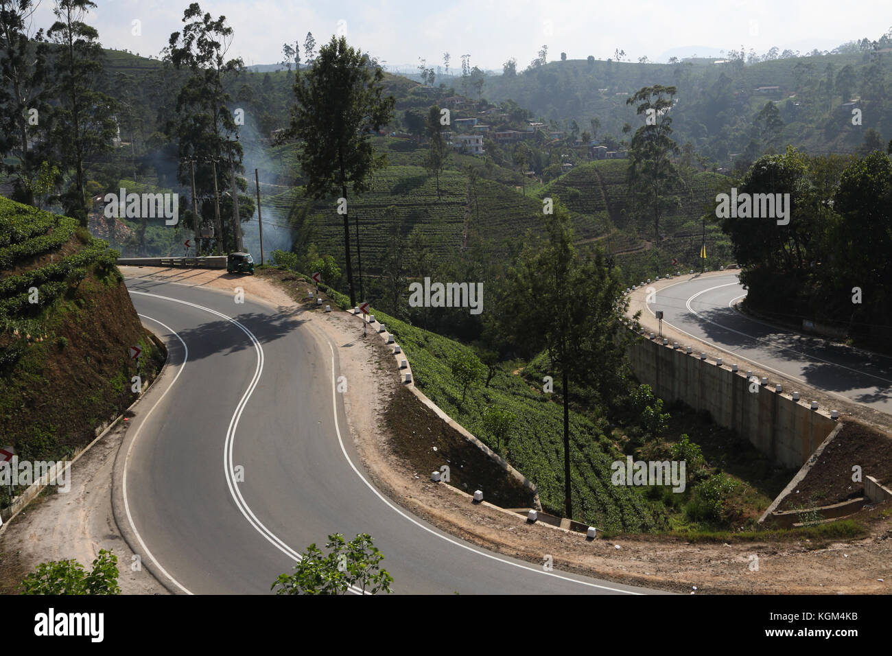 Hill Country Central Province Sri Lanka Winding Road and Tea Plantations near Hatton Stock Photo