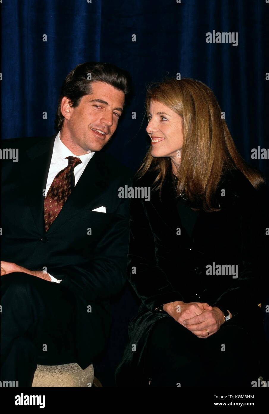John F. Kennedy Jr. and Caroline Kennedy-Schlossberg at the announcement of the  Jackie Robinson Foundation Scholarship Fund in New York City. March 8, 1999  Credit: RTSpellman / MediaPunch Stock Photo