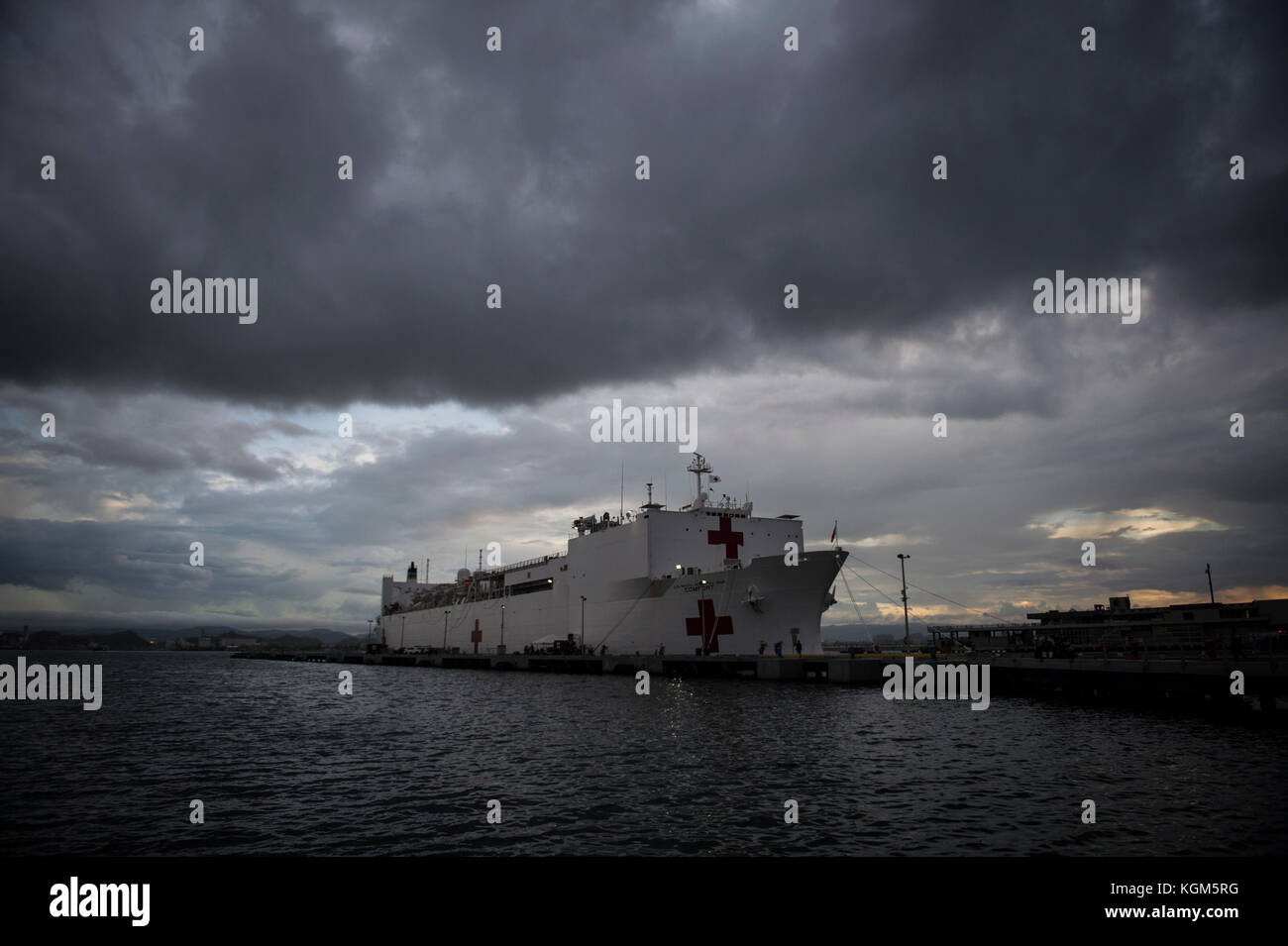 The USNS Comfort is docked in San Juan, Puerto Rico, Nov. 5, 2017. Comfort is part of the whole-of-government response effort and is assisting the Fed Stock Photo