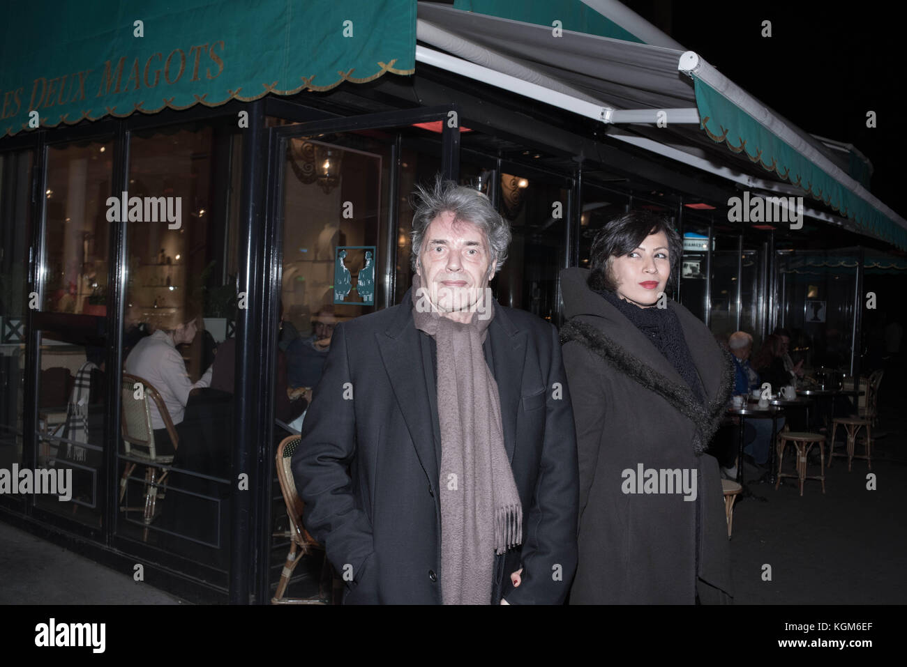 Saint-Germain-des-Prés in Paris - Photo opportunity - Yves Simon French singer - songwriter company of Ameneh Moayedi graphic artist and photographer Stock Photo