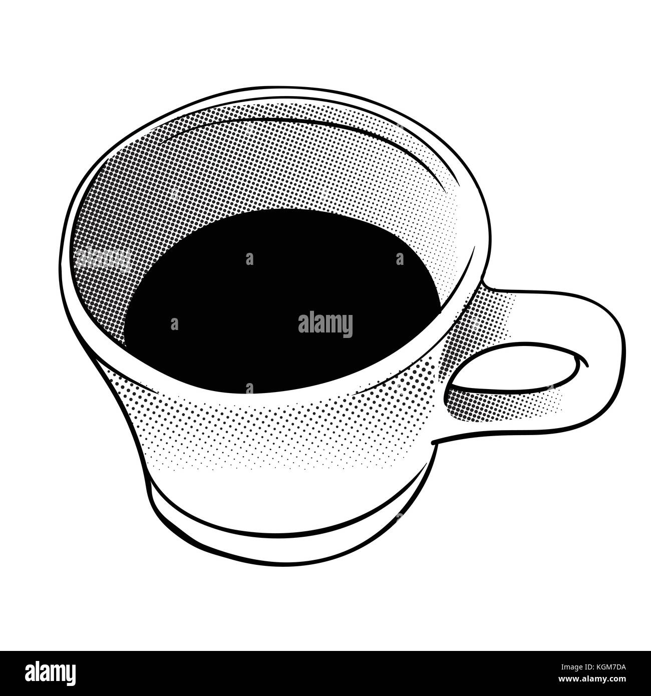 Illustration Cup of Coffee in Halftone style, isolated on white background. Black and White simple line Vector Illustration for Coloring Book - Line D Stock Vector