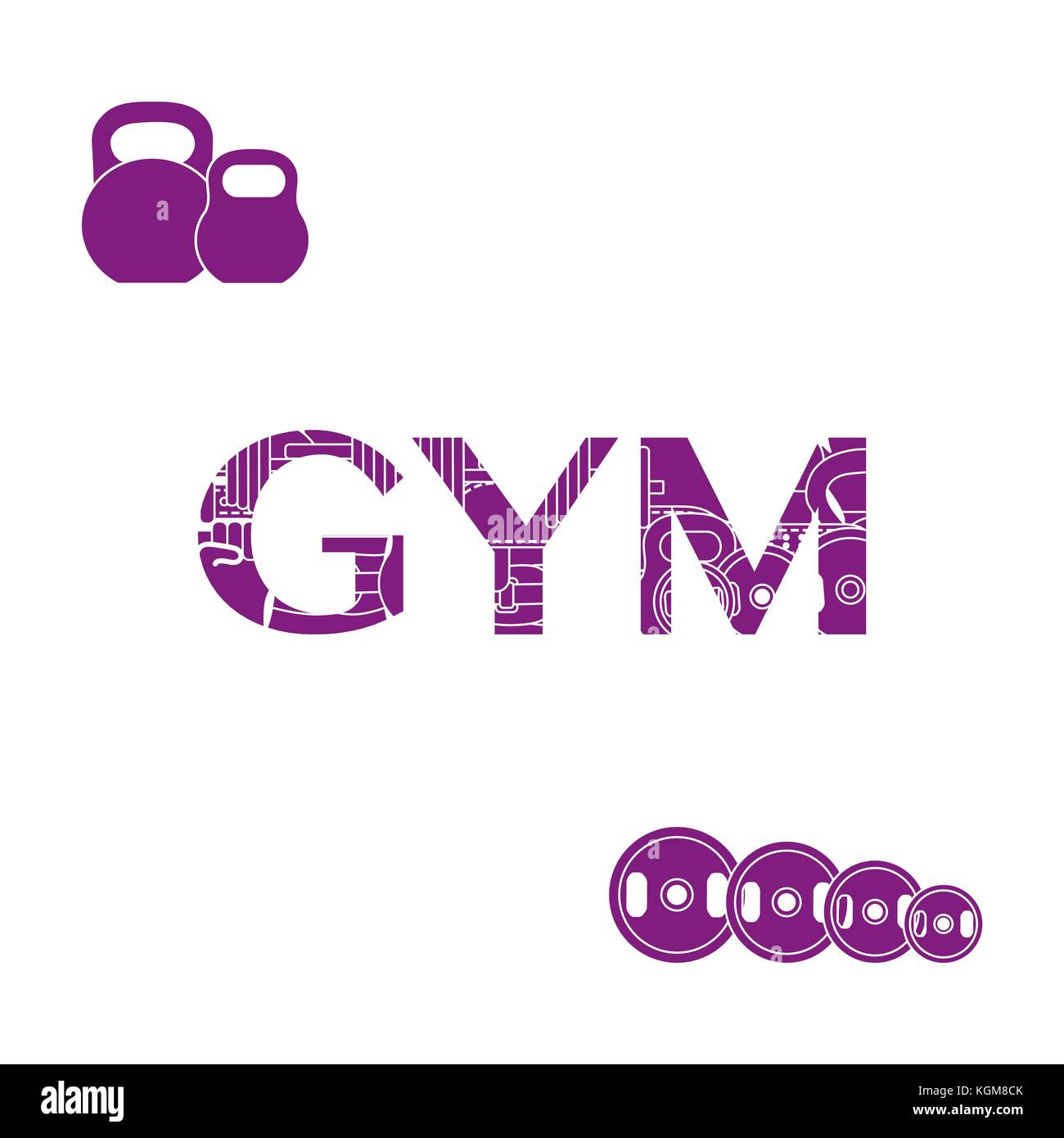 Powerlifting gym workout elements. Bodybuilding exercises equipment. Stock Vector