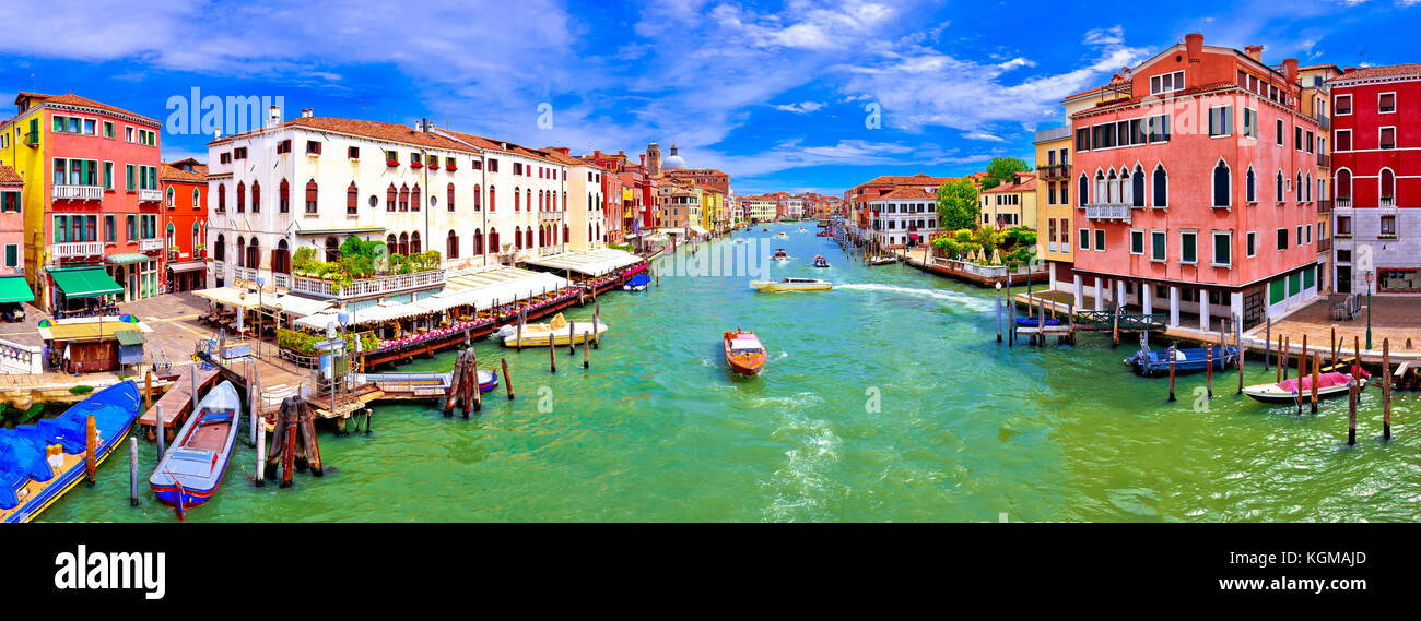Colorful Canal Grande in Venice panoramic view, tourist destination in Veneto region of Italy Stock Photo