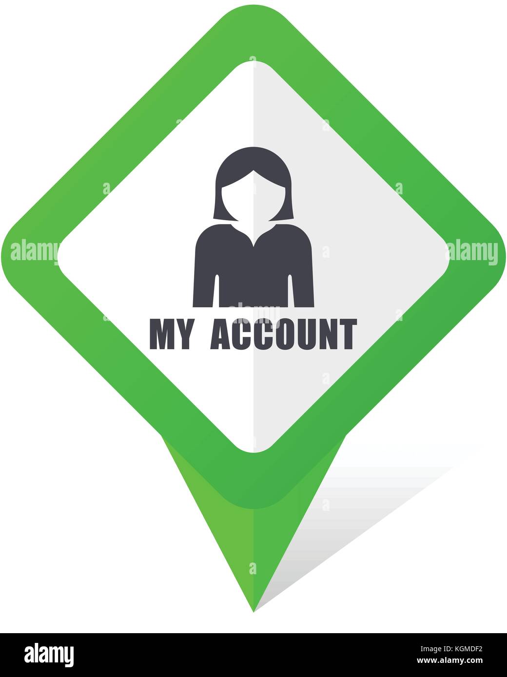 My account green square pointer web and mobile phone vector icon in eps 10 on white background with shadow Stock Vector