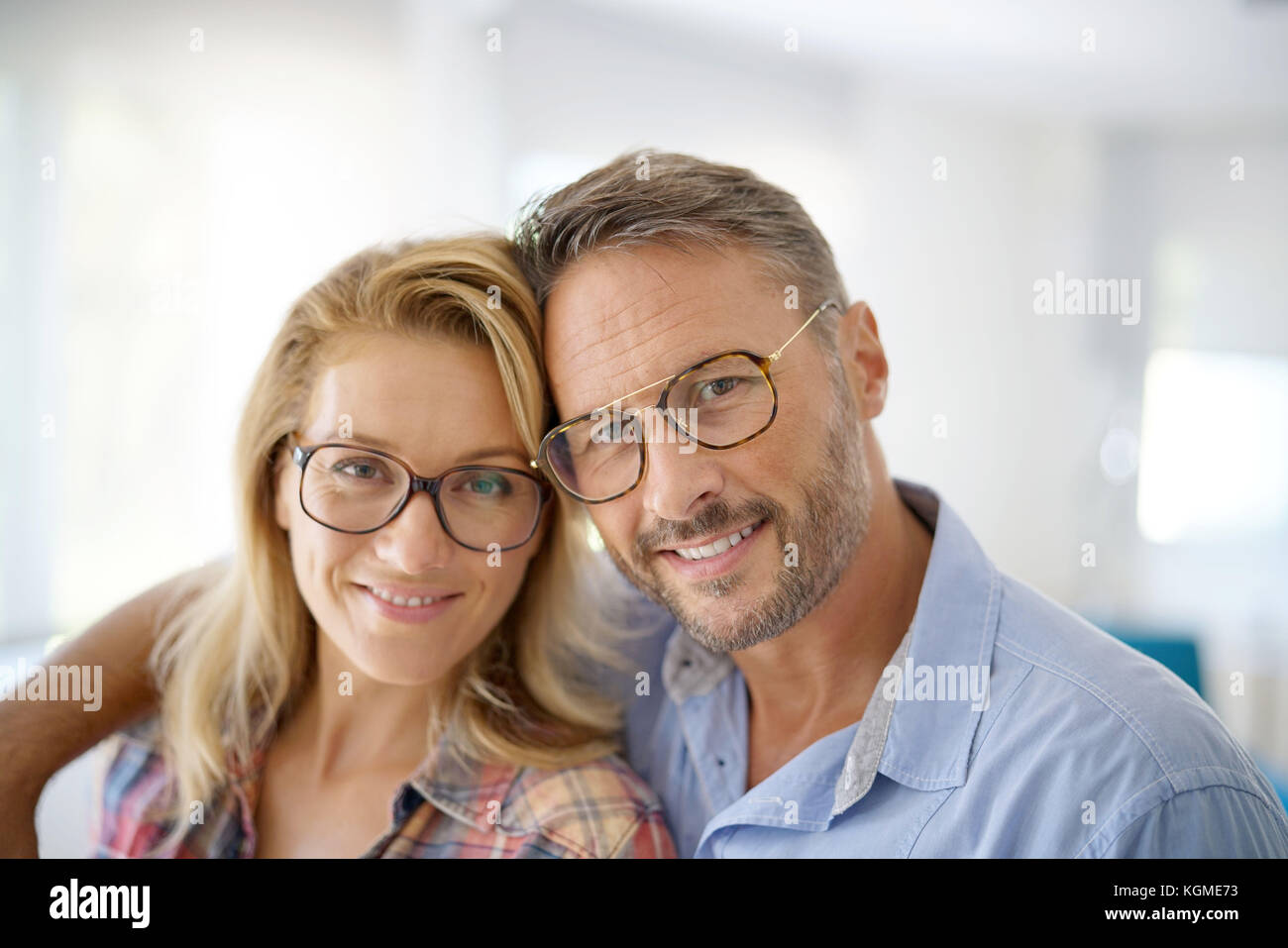 Portrait of mature couple wearing eyeglasses Stock Photo