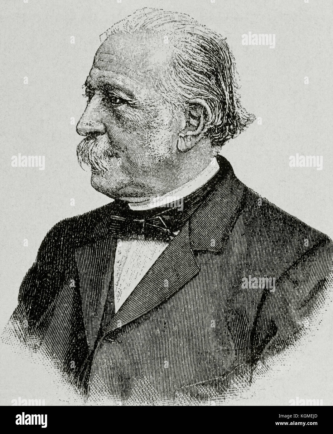 Theodor Fontane (1819-1898). German writer. Portrait. Engraving. Stock Photo