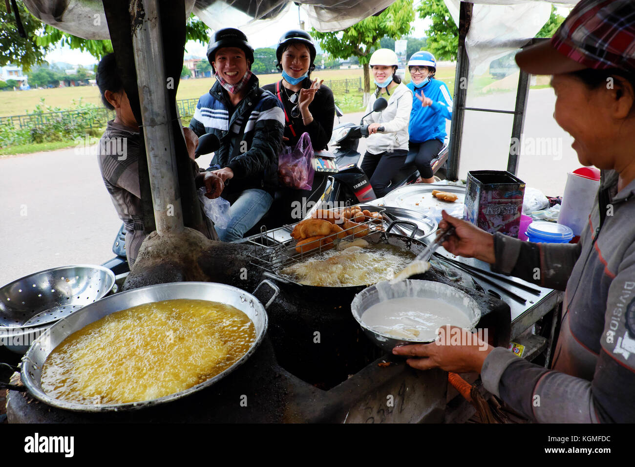 BINH DINH, VIET NAM, Vietnamese woman street food vendor earn money by