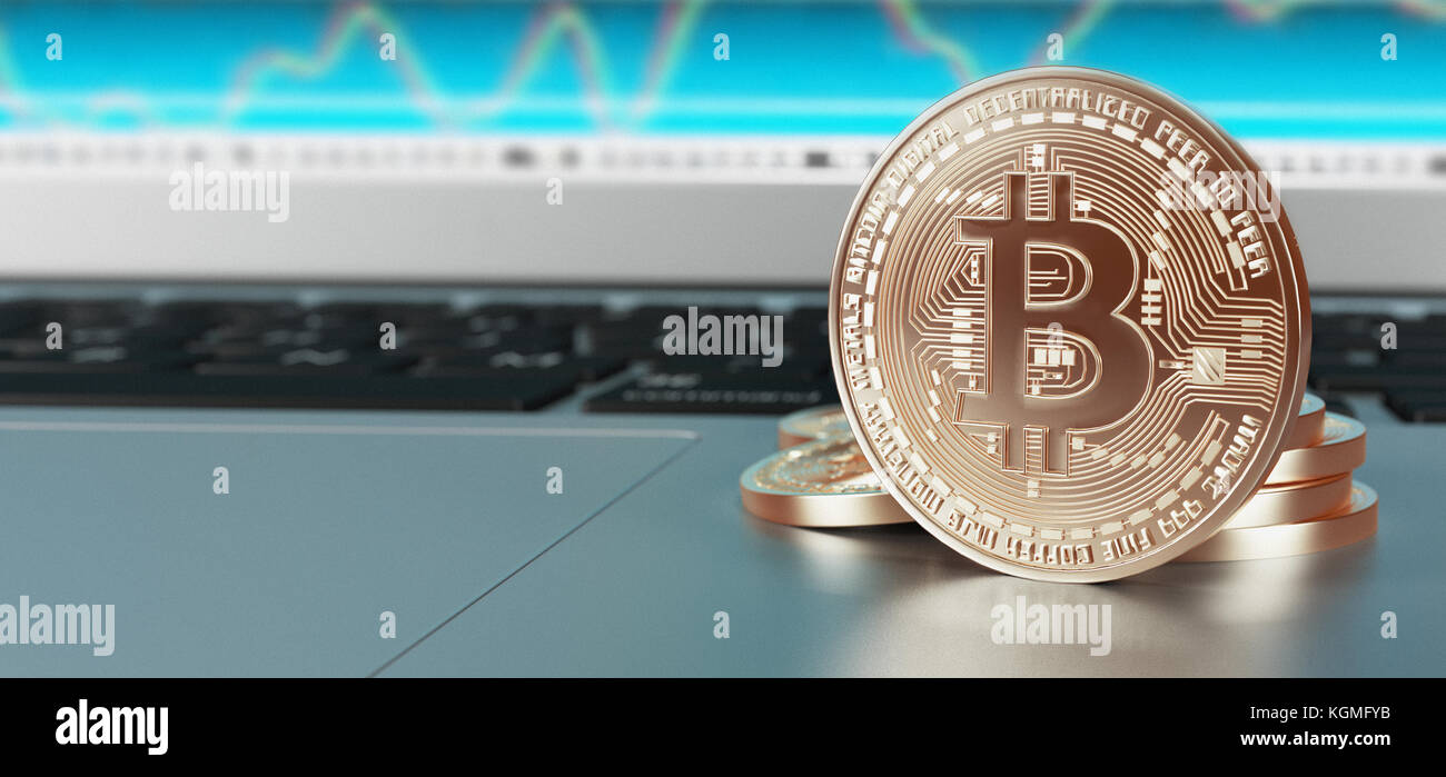 Bitcoins, gold money for web, 3d illustration Stock Photo
