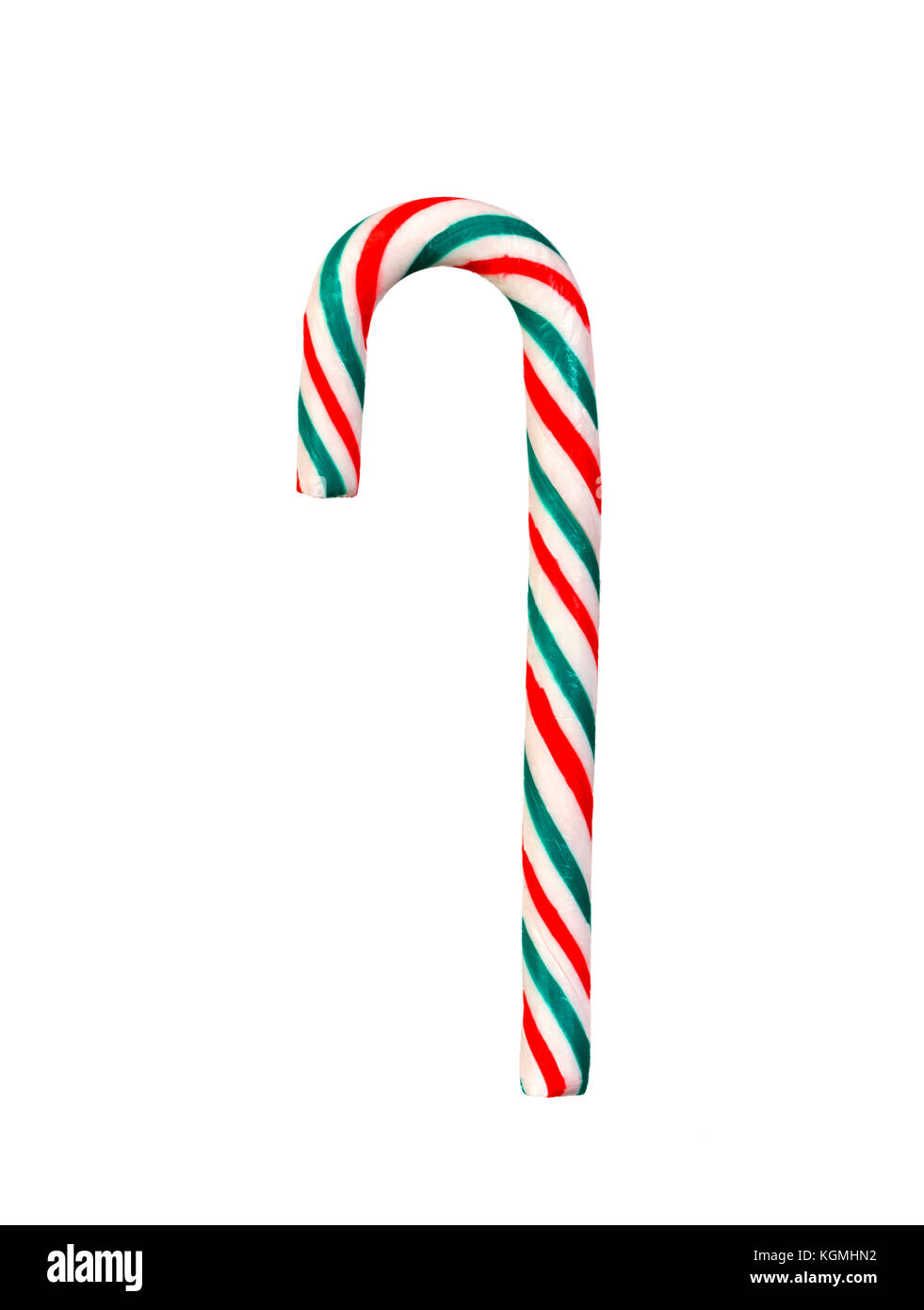Red, green and white candy cane isolated on a white background Stock
