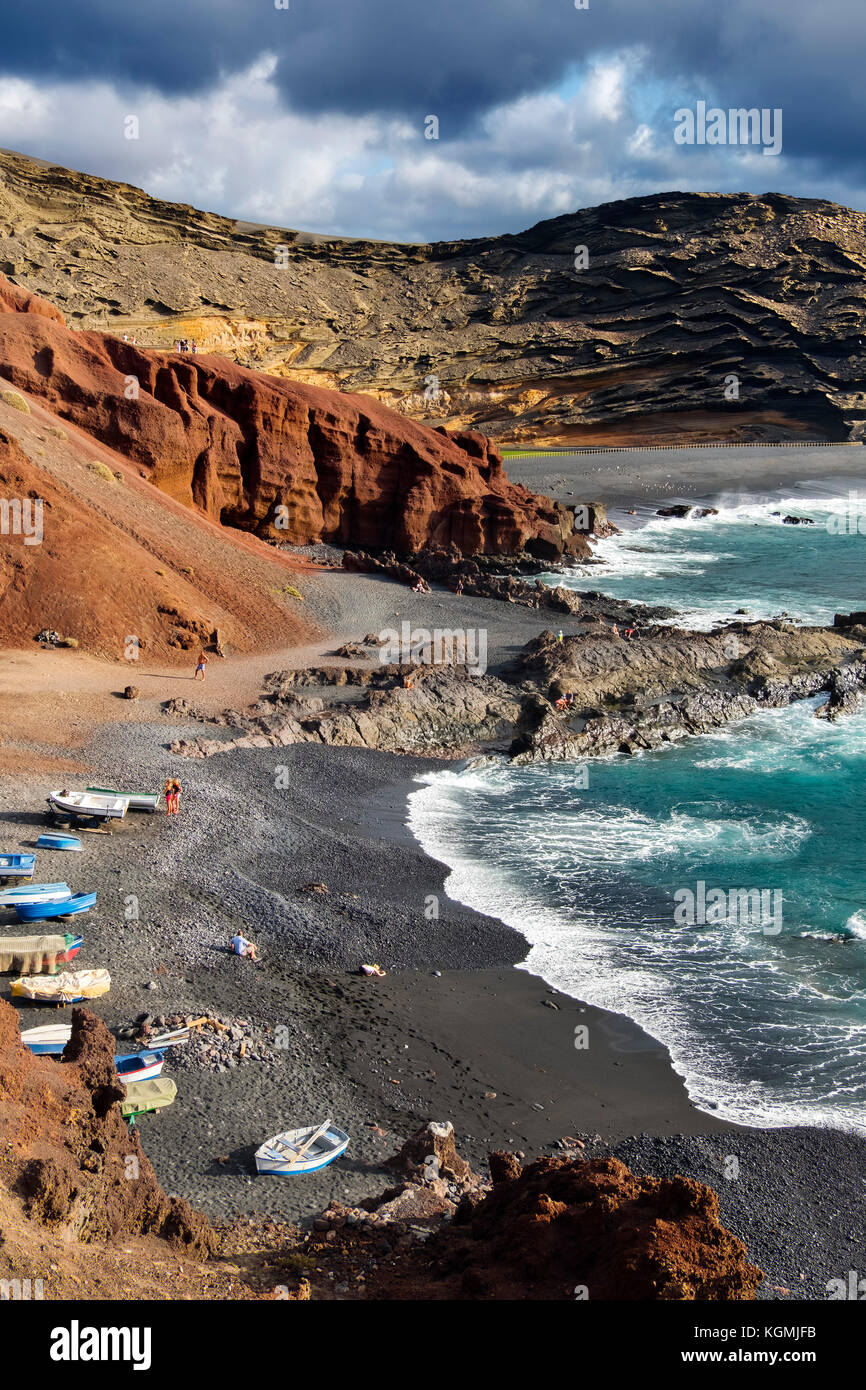 Beach, El Golfo. Lanzarote Island. Canary Islands Spain. Europe Stock Photo