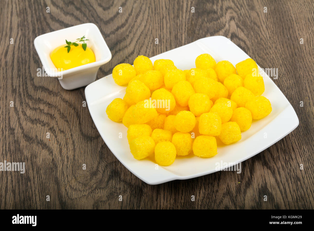 Cheese corn balls with sauce Stock Photo Alamy