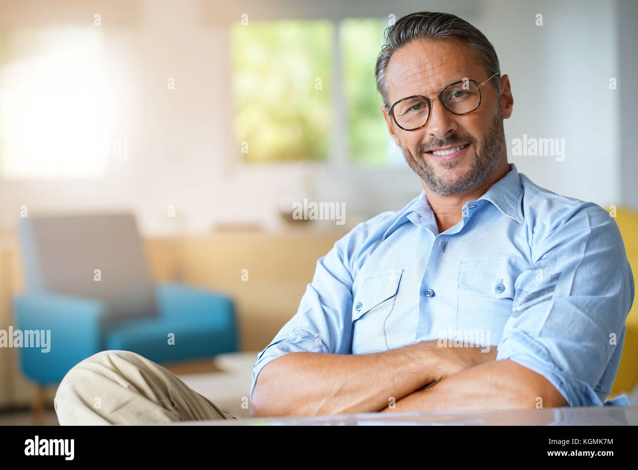 Portrait of handsome 45yearold man with eyeglasses Stock Photo Alamy