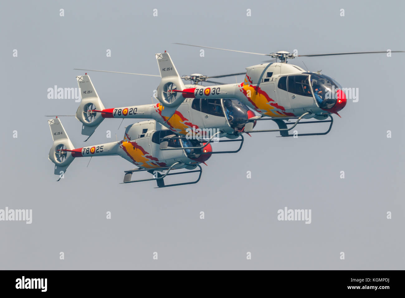 TORRE DEL MAR, MALAGA, SPAIN-JUL 28: Patrulla Aspa, Helicopter Eurocopter EC-120 Colibri taking part in a exhibition on the 2nd airshow of Torre del M Stock Photo